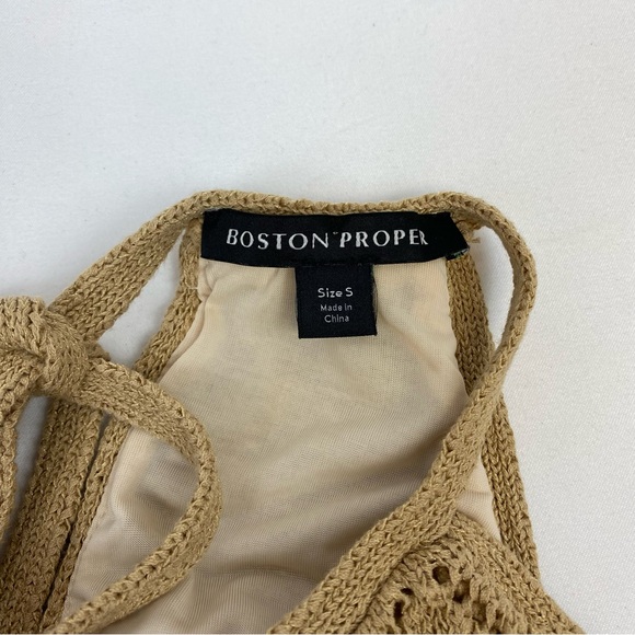 Boston Proper Tan Knit High Neck Crochet Maxi Dress - Picture 8 of 14